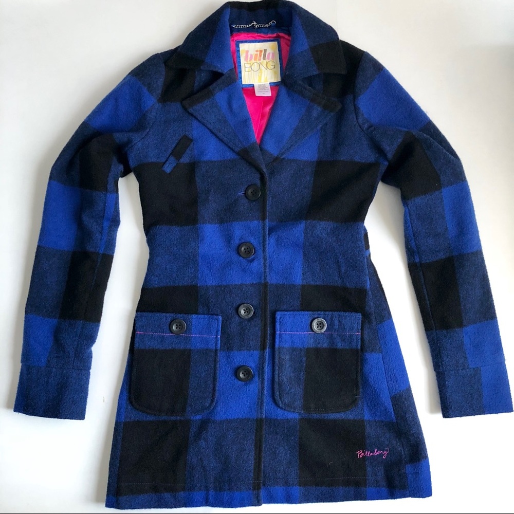 Billabong Plaid Wool Coat Size XS